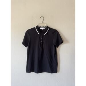 White + Warren Black Short Sleeve Shirt Women’s Size‎ XS Preppy Sport Collar Top